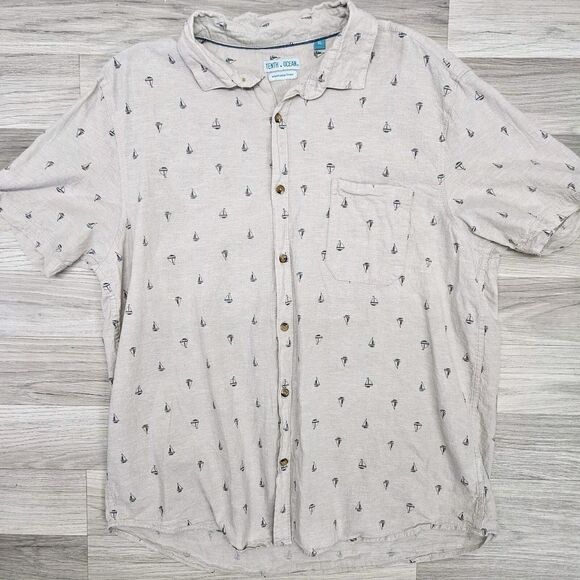 TENTH & OCEAN Mens Tan Linen Sailboat Button Down Shirt Size XL - Picture 1 of 6